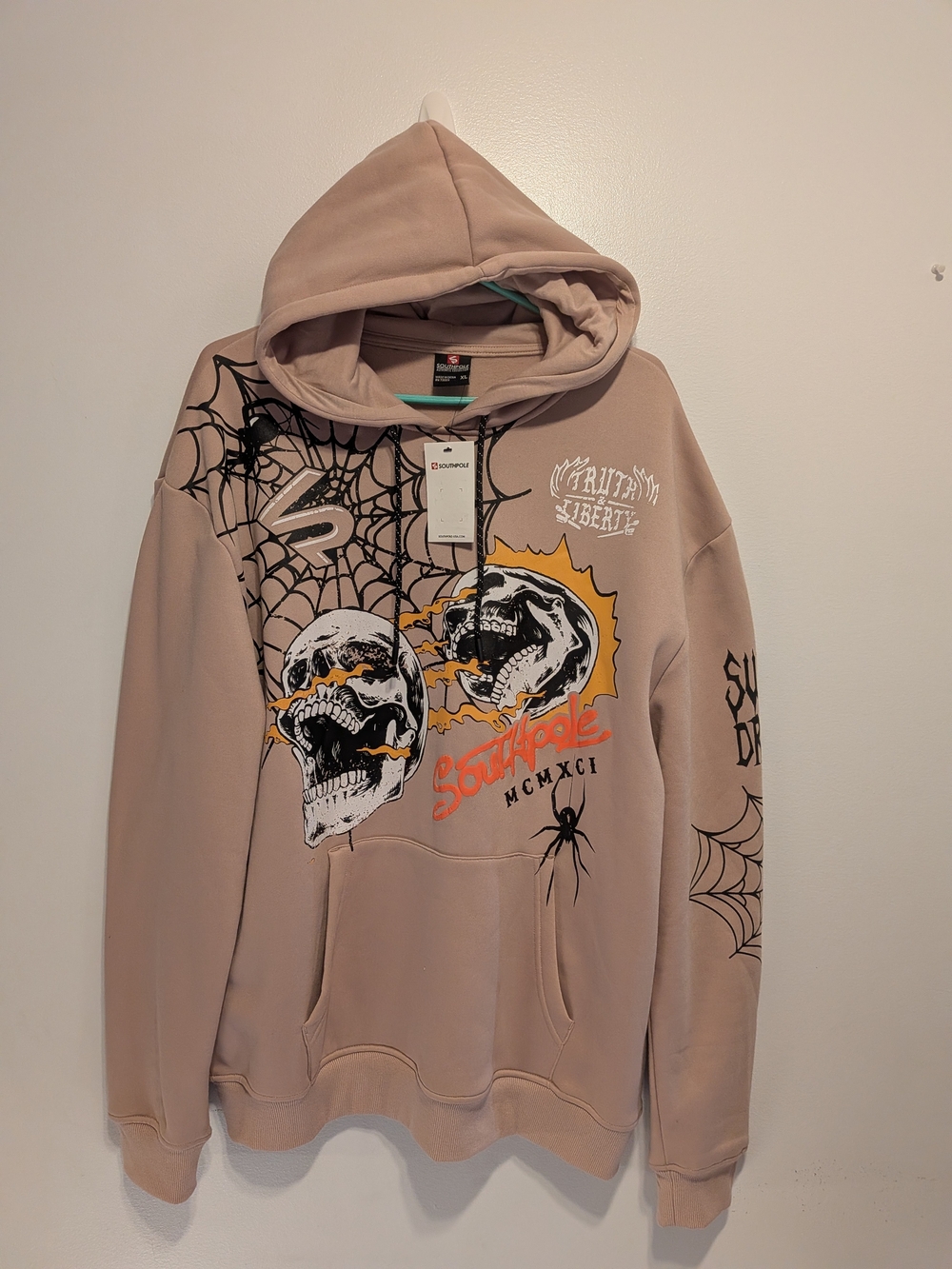 South Pole Beige Skull Graphic Pullover Hoodie